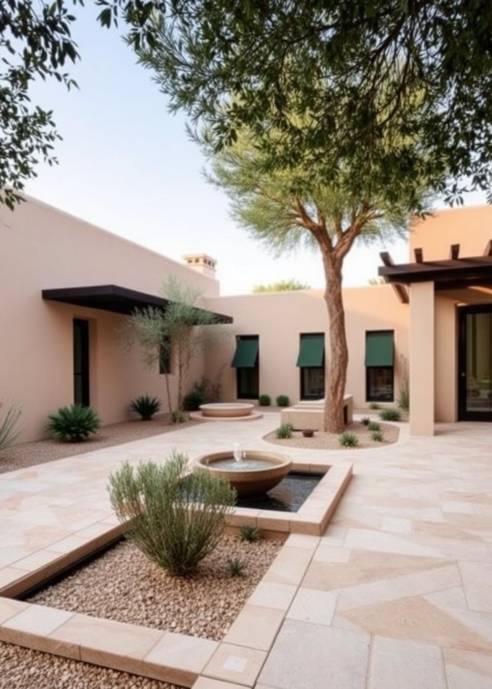 Contemporary desert courtyard with travertine