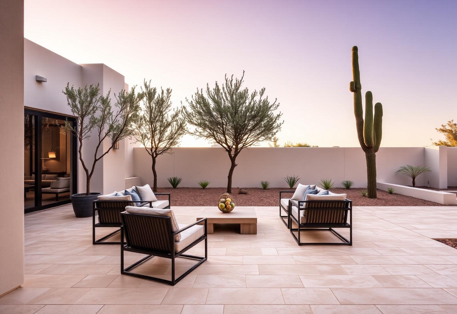 Elegant travertine patio at a luxury Arizona residence